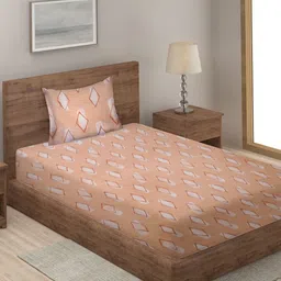 Myntra Elegant Homes Peach Geometric Printed 300 TC Single Bedsheet Set 2.2 m x 1.5 m-image-39