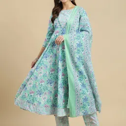 JANAKDULARI CREATION Floral Printed Regular Pure Cotton Kurta with Trouser & Dupatta image 1