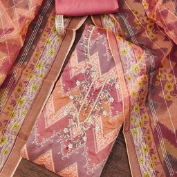 SHADOW & SAINING Chevron Printed Organza Semi-Stitched Dress Material-image-129