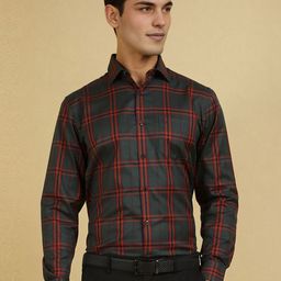 Allen Solly Men Slim Fit Spread Collar Tartan Checked Cotton Formal Shirt-image-86
