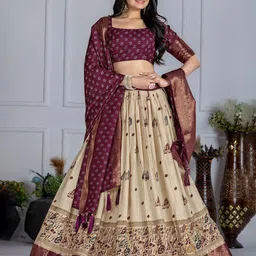 APNISHA Printed Ready to Wear Silk Lehenga & Unstitched Blouse With Dupatta-picture-0