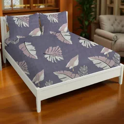 IVAZA Grey 220 TC Queen Leaf Printed Bedsheet with 2 Pillow Covers-image-5