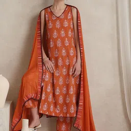 Khushal K Women Ethnic Motifs Printed Regular Pure Cotton Kurta with Palazzos & With Dupatta-picture-42