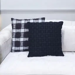 Dhrohar Black & White 2 Pieces Checked Cotton Square Shaped Cushion Covers-image-66