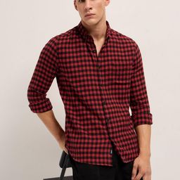 THE BEAR HOUSE Men Gingham Checked Spread Collar Cotton Casual Shirt-picture-24