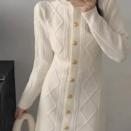 Alamode By Akanksha Women Beige Leah Premium Woolen Knitted Short Dress-image-61