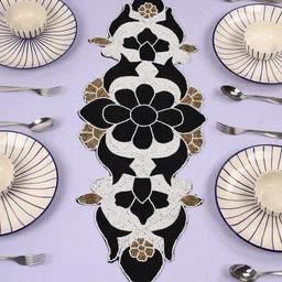 YWULY White & Black Embroidered Beaded Dining TableRunner-image-78
