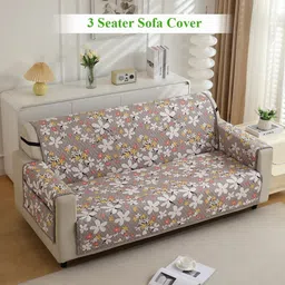 HOKIPO Brown & White Printed Polyester 1 Piece Sofa Cover With Arms-image-21