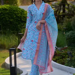 YOELLA Women Turquoise Blue Viscose Rayon Kurta Sets-image-26