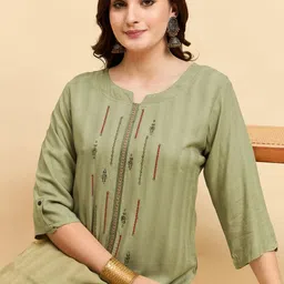 Anouk Rustic Floral Embroidered Thread Work Round Neck Cotton Silk Straight Kurta-image-82