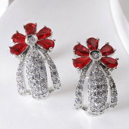 KARATCART Silver-Plated AD Studded Contemporary Drop Earrings-20