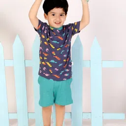 The Mom Store Boys Dino Printed Pure Cotton T-shirt With Shorts-image-32