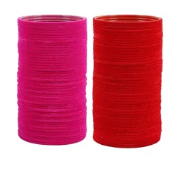 Guddan Set of 96 Rani & Red Metal Velvet Bangles-image-86