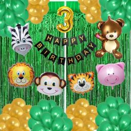 Solid green jungle 3 year third birthday theme Happy Birthday Decoration Balloon-17