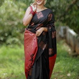 CaniBani Black Silk Blend Banarasi Sarees-image-12