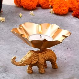 Aura Gold Toned Metal Tealight Candle Holder-image-63