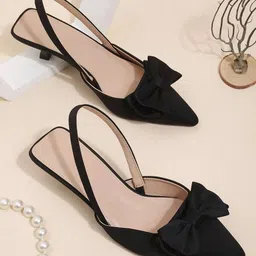 MIYOKO Solid Velvet Kitten Sandals with Bows-22
