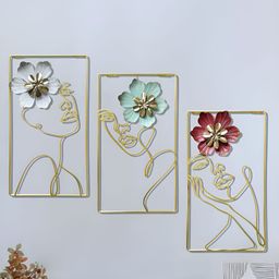Myntra Elegant Homes Pink & Gold-Toned 3 Pieces Floral Face Line Ornaments Metal Wall Arts-image-78