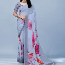 P D Silk Mills Floral Printed Pure Georgette Saree-image-92