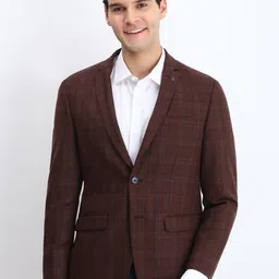 Allen Solly Checked Slim Fit Notched Lapel Single Breasted Blazer-picture-24