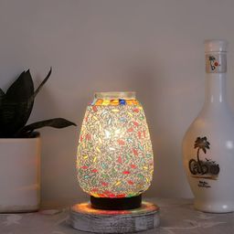 Aura White & Red Textured Abstract Shaped Glass Table Lamp With Wooden Base-picture-41