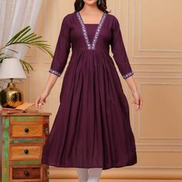 JALTHER Square Neck Floral Embroidered Pleated A-Line Kurta-image-73