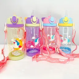 YK Kids Pink And Blue 4 Piece Plastic Printed Water Bottle-600ML-image-91