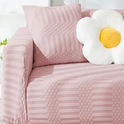 Lukzer Pink Printed Polyester 1 Piece Sofa Cover With Arms-7