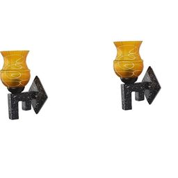 1ST TIME Yellow & White Set of 2 Printed Glass Wall Lamp-picture-4