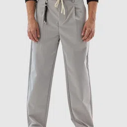 Snitch Men Light Grey Relaxed Fit Pleated Trousers-image-10