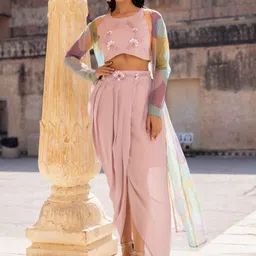 Ragavi Embroidered Top & Tulip Skirt With Shrug Co-Ord Set-image-46