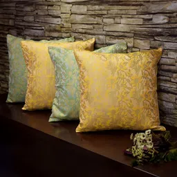 RoyalDeco Bageecha Olive Green 4 Pieces Ethnic Motifs Brocade Silk Square Cushion Covers-picture-17