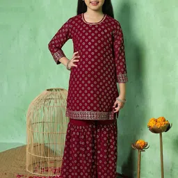 BAESD Girls Ethnic Motifs Printed Regular Kurta with Sharara-image-44