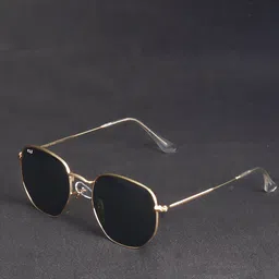 Irayz Unisex UV Protected Lens Hexagon Sunglasses 5072-Gold-Green-picture-1