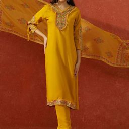 QSH Women Ethnic Motifs Embroidered Kurta with Trousers & Dupatta-picture-56
