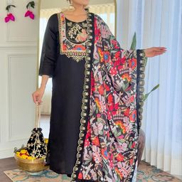 URMIR FASHION Women Pleated Kurta with Trousers & With Dupatta-image-36
