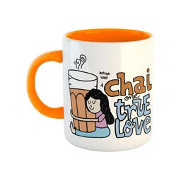ARTBUG Orange & White Printed Ceramic Glossy Mug - 330 ml-13