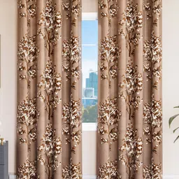 Aura Brown Set of 2 Floral Door Curtain-44