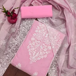 BlissFlair Floral Embroidered Chanderi Cotton Unstitched Dress Material-image-89