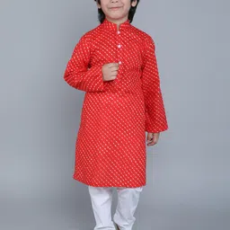 Little Clothings Boys Striped Mandarin Collar Pure Cotton Kurta with Churidar-picture-44