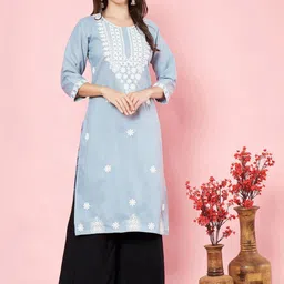 HERE&NOW Women Floral Yoke Design Thread Work Kurta-picture-11