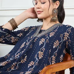 KALINI Floral Printed Thread Work A-Line Kurta With Palazzos & Dupatta image 2