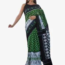 KIAARON Green & White Floral Pure Cotton Block Print Saree-image-85