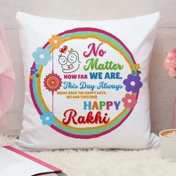 THE QUIRKY HOME White & Pink Printed Square-Shaped Rakshabandhan Gift Pre-Filled Cushion-image-90