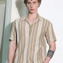 Campus Sutra Comfort Multi Stripes Striped Cuban Collar Cotton Casual Shirt-image-32