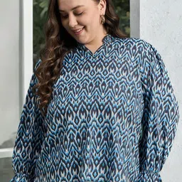 ANJIR Floral Print Mandarin Collar Crepe Top-image-56