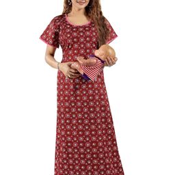 LIFE-TALE Women Maroon Satin Nightdress-image-70