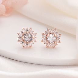 Jazz and Sizzle Rose Gold-Plated American Diamond Studded Floral Stud Earrings-97