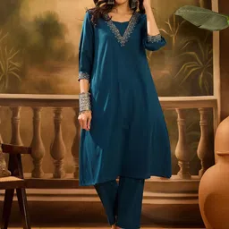 RangDeep Women Regular Thread Work Pure Cotton Kurta with Trousers-picture-33