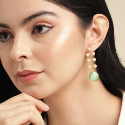 Anouk Gold Plated Artificial Stones Studded & Beaded Circular Drop Earrings-57